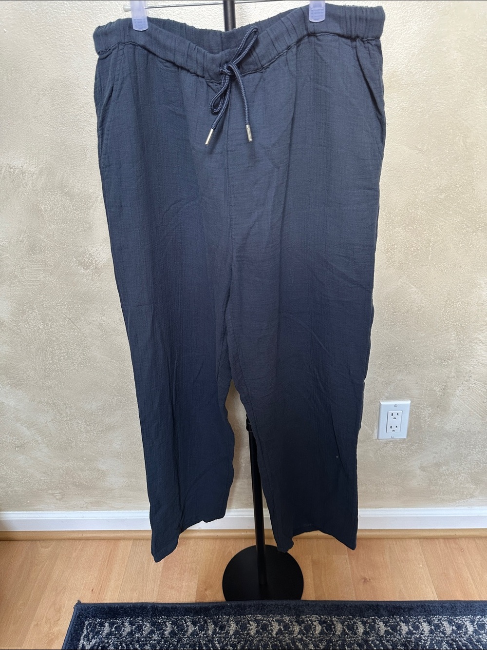 Quince 100% Organic Cotton Gauze Straight Leg Pants Indigo Blue sz large - Picture 3 of 10
